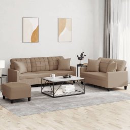 Set de canapele cu perne, 3 piese, cappuccino, piele ecologica GartenMobel Dekor