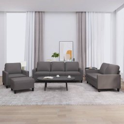 Set de canapele cu perne, 4 piese, gri, piele ecologica GartenMobel Dekor