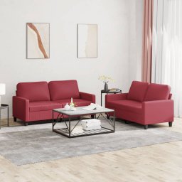 Set de canapele cu perne, 2 piese, rosu vin, piele ecologica GartenMobel Dekor