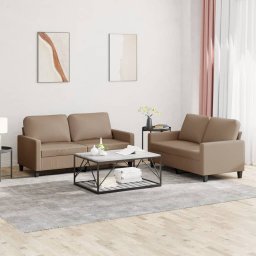 Set de canapele cu perne, 2 piese, cappuccino, piele ecologica GartenMobel Dekor