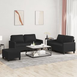 Set de canapele cu perne, 3 piese, negru, piele ecologica GartenMobel Dekor