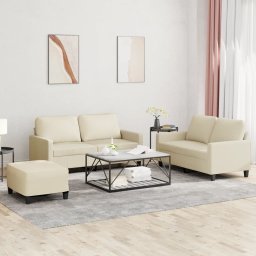 Set de canapele cu perne, 3 piese, crem, piele ecologica GartenMobel Dekor