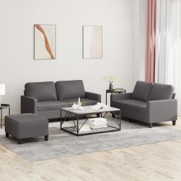 Set de canapele cu perne, 3 piese, gri, piele ecologica GartenMobel Dekor