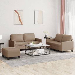 Set de canapele cu perne, 3 piese, cappuccino, piele ecologica GartenMobel Dekor