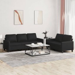 Set de canapele cu perne, 2 piese, negru, piele ecologica GartenMobel Dekor