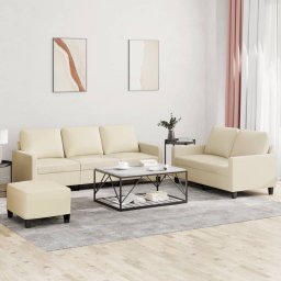Set de canapele cu perne, 3 piese, crem, piele ecologica GartenMobel Dekor