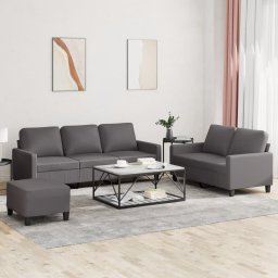 Set de canapele cu perne, 3 piese, gri, piele ecologica GartenMobel Dekor