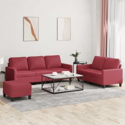 Set de canapele cu perne, 3 piese, rosu vin, piele ecologica GartenMobel Dekor