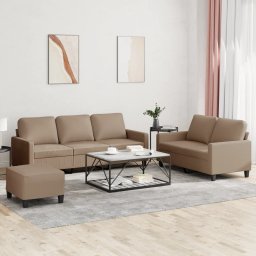 Set de canapele cu perne, 3 piese, cappuccino, piele ecologica GartenMobel Dekor