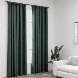 Draperii opace aspect in, cu carlige, 2 buc. verde, 140x245 cm GartenMobel Dekor