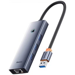 DOCKING STATION Baseus UltraJoy 4 in 1, input USB, output 3 x USB 3.0 / 1 x LAN Gigabit RJ45, 1 x USB Type-C, gri B0005280B811-12 (timbru verde 0.18 lei) - 6932172653354