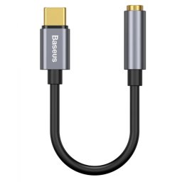 CABLU ADAPTOR Baseus, 1 x USB Type-C (T) la 1 x Jack 3.5mm (M), lungime cablu brodat 12 cm, gri CATL54-0G (timbru verde 0.18 lei) - 6953156297852