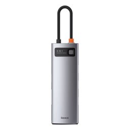 DOCKING Station Baseus Metal Gleam,conec USB-C,USB 3.0x3,SDx1,microSDx1,RJ-45 Gigabit LANx1,USB-Cx1 PD 100W 5V/9V/14.5/20V 5A (Max.) HDMIx1/4K/30Hz CAHUB-CV0G(timbru verde 0.18 lei)-6953156204652
