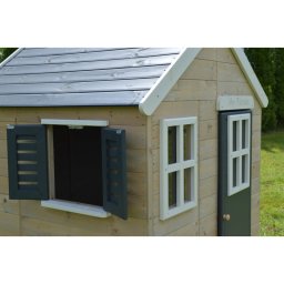 Casuta de gradina grey lodge cu platforma, tobogan si leagan dublu (m28g), wendi toys