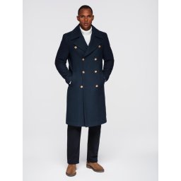 Ombre Men's navy double-breasted wool coat - navy blue