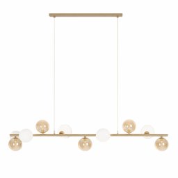 Lustră Lemo, 9xG9, L119cm, metal bej, sticlă albă, ambră