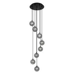 Lustră Dori, 8xG9, D35cm, H155cm, metal negru, sticlă fumurie