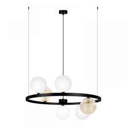 Lustră Saturno, 5xG9, H130cm, D68cm, metal negru, sticlă ambră, albă