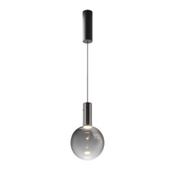 Pendul Nebula MOD182PL-L4B3K, D:20 cm, metal negru, sticlă fumurie