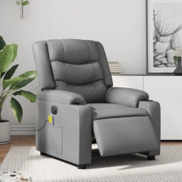 Fotoliu de masaj electric rabatabil, gri, piele ecologica GartenMobel Dekor