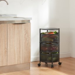 Carucior de servire cu 3 niveluri si roti, negru, 59,5x33 cm