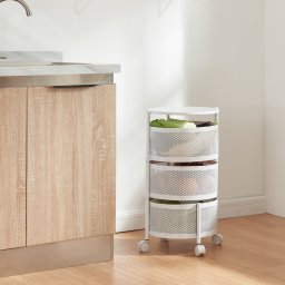 Carucior de servire alb cu 3 niveluri si roti, 59,5x33 cm, en.casa