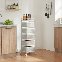 Carucior de depozitare cu 5 niveluri, alb, 94,5x27x27 cm, en.casa