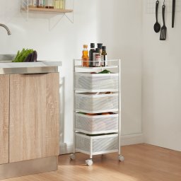 Carucior de depozitare cu 4 niveluri si roti, alb, 79,5x27x27 cm