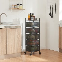 Carucior de depozitare Sunndal cu 5 niveluri, negru, 94,5x27x27 cm