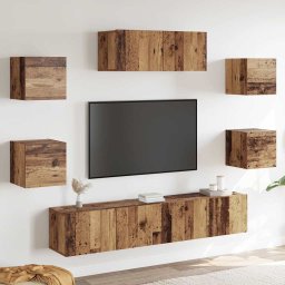 Set dulap TV 5 piese din lemn vechi montat pe perete GartenMobel Dekor