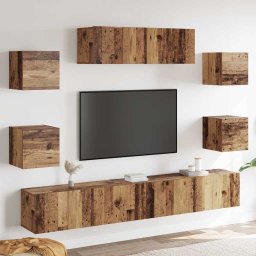 Set dulap TV 7 piese montat pe perete lemn vechi lemn prelucrat GartenMobel Dekor