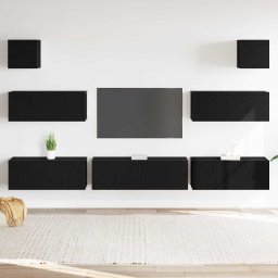 Set comoda TV 7 pcs Stejar Negru 100 x 30 x 30 cm Lemn compozit GartenMobel Dekor