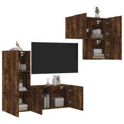 Unitati TV de perete cu LED-uri, 4 piese, stejar fumuriu, lemn GartenMobel Dekor