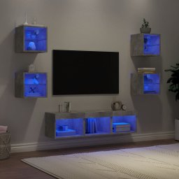 Unitati TV de perete cu LED-uri 7 piese gri beton lemn compozit GartenMobel Dekor