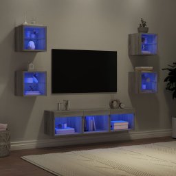 Unitati de perete TV cu LED-uri, 7 piese, gri sonoma, lemn GartenMobel Dekor