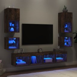 Unitati de perete TV cu LED-uri, 8 piese, stejar fumuriu, lemn GartenMobel Dekor