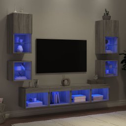Unitati de perete TV cu LED-uri, 8 piese, gri sonoma, lemn GartenMobel Dekor