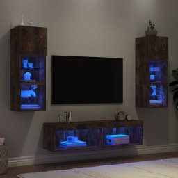 Unitati de perete TV cu LED-uri, 6 piese, stejar fumuriu, lemn GartenMobel Dekor