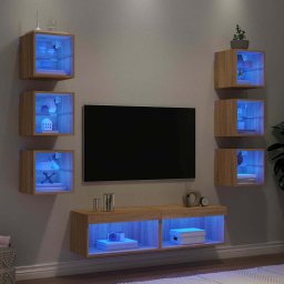 Unitati de perete TV cu LED-uri, 8 piese, stejar sonoma, lemn GartenMobel Dekor