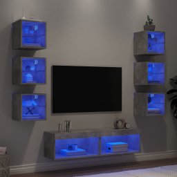 Unitati TV de perete cu LED-uri 8 piese gri beton lemn compozit GartenMobel Dekor