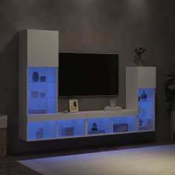 Unitati de perete TV cu LED-uri, 4 piese, alb, lemn prelucrat GartenMobel Dekor