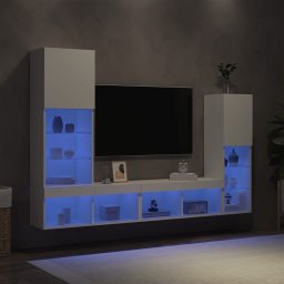 Unitati de perete TV cu LED-uri, 4 piese, alb, lemn prelucrat GartenMobel Dekor