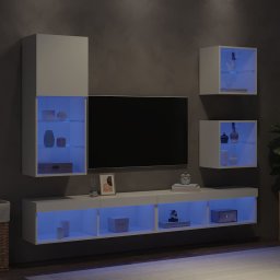 Unitati de perete TV cu LED-uri, 5 piese, alb, lemn prelucrat GartenMobel Dekor