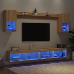Unitati de perete TV cu LED-uri, 6 piese, stejar sonoma, lemn GartenMobel Dekor