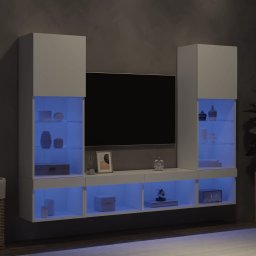 Unitati de perete TV cu LED-uri, 5 piese, alb, lemn prelucrat GartenMobel Dekor