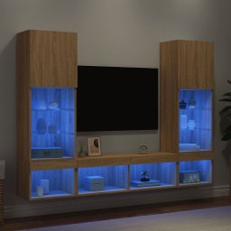 Unitati de perete TV cu LED-uri, 5 piese, stejar sonoma, lemn GartenMobel Dekor