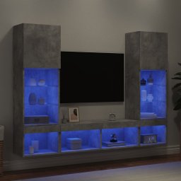 Unitati TV de perete cu LED-uri 5 piese gri beton lemn compozit GartenMobel Dekor