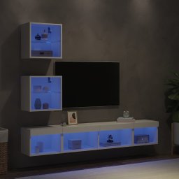 Unitati de perete TV cu LED-uri, 5 piese, alb, lemn prelucrat GartenMobel Dekor