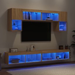 Unitati de perete TV cu LED-uri, 6 piese, stejar sonoma, lemn GartenMobel Dekor