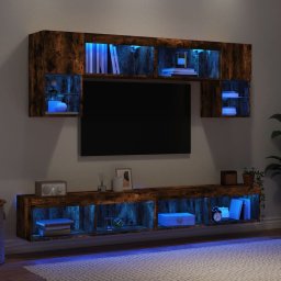 Unitati de perete TV cu LED-uri, 6 piese, stejar fumuriu, lemn GartenMobel Dekor